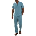 thumbnail image 3 of Sentmoon Men Outfits 2 Piece Sets Top for Men and Man Pants Active Outfit Set Turndown Collar Pullover and Elastic Waist Pants Short Sleeve Solid Color Casual Outdoors Training Travel Wear, 3 of 9