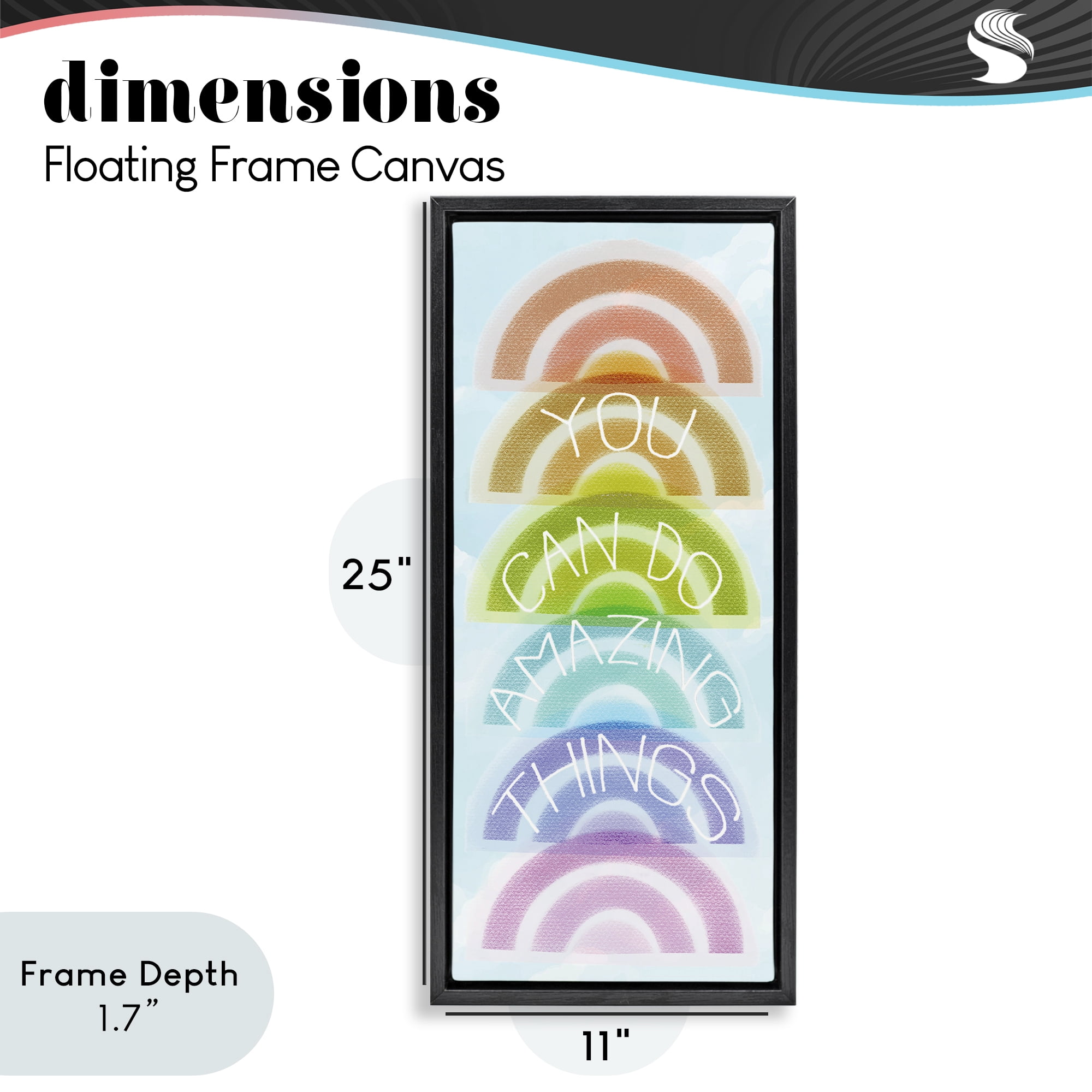 Stupell Industries Amazing Things Rainbow Encouragement Black Framed Floater Canvas Wall Art, design by Lil' Rue