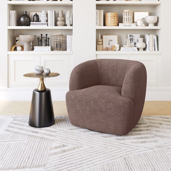 Govan Swivel Chair Brown Accent Chair, Modern Style, Shearling style fabric, Plywood, Indoor Living