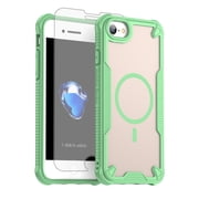 Asuwish Phone Case for iPhone 7 Compatible with Magsafe Magnetic Tempered Glass Screen Protector Translucent Matte Back Shockproof Protective Cell Cover iPhone7 7s i 7SE Women Men Green