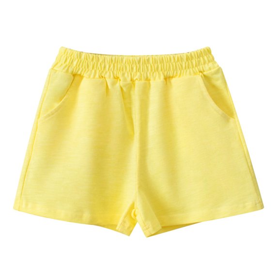 Boys & Girls Summer Shorts Cotton Elastic Waist Running Shorts with Pockets (Yellow 3-4 Years)