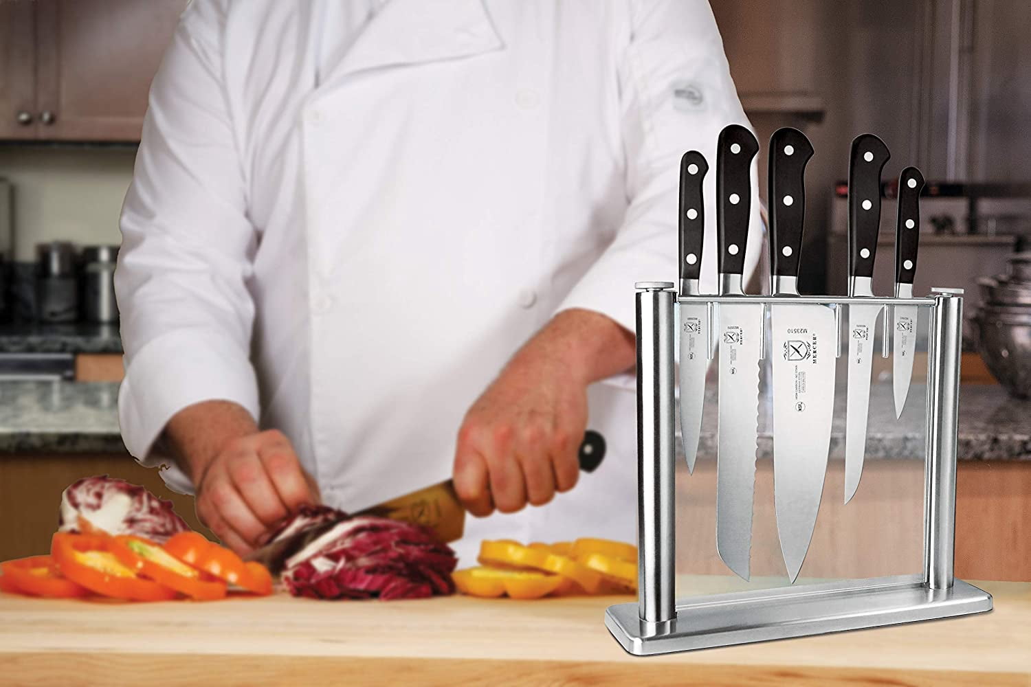 Mercer Culinary Renaissance 6-Piece Forged Knife Block Set, Tempered Glass Block