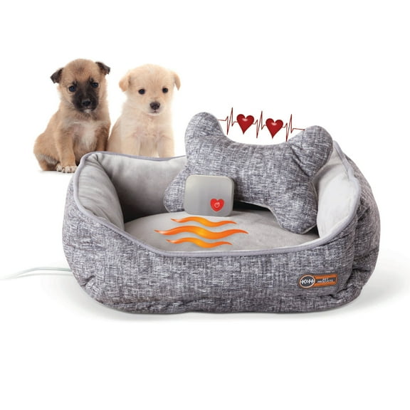 K&H Pet Products Mother’s Heartbeat Heated Puppy Bed Heated Bed   Bone Pillow Gray Medium Breed Heartbeat 13 X 16 Inches