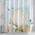 thumbnail image 2 of Shell Starfish Bathroom Shower Curtain, Watercolor Fish Seaweed Nautical Waterproof Washable Soft Bath Curtain for Bathtub Decor with 12 Hooks&Grommet, 66x72 Inch, 2 of 9