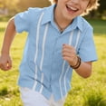 thumbnail image 5 of Zpanxa Toddler Boys Vertical Eyelet Stripe Trim Button Down Short Sleeve Shirts Lapel Collar Summer Casual Woven Dress Tops for Kids, 5 of 9