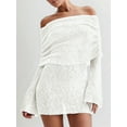 thumbnail image 4 of Women'S Off Shoulder Mini Skirt Bodycon Long Sleeve Crochet Out Going Mesh Elegant Sweater Dress White S, 4 of 8