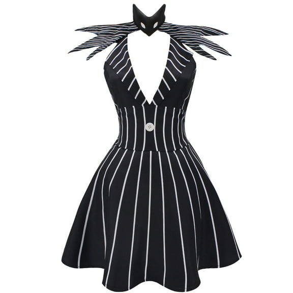 Nightmare Before Christmas Outfit Halloween Dress Adult, Jack Skellington Dress Outfit Halloween Party Dress Up Performance Clothes Polyester, Women Jack Skellington Black/XS