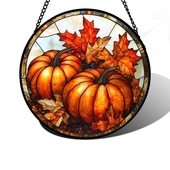 Stained Glass Window Hanging, Pumpkin Maple Leaf Suncatcher for Doors Home Sun Catchers Decoration and Christmas, Mother's Day Birthday Gifts for Women, Men, and Mom