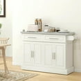 thumbnail image 5 of Demi Bonn 57" Rolling Kitchen Island with Stainless Steel Top, 2-Drawer Storage, Spice & Knife Rack, Mobile Island Cart for Cooking & Dining, White, 5 of 12