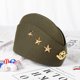 thumbnail image 2 of GAXIRE BESTOYARD Sombrero de baile marinero, espectáculo de baile cuadrado, abanico de velero, azafata, barco, otoño, tres estrellas, boinas de trigo, gorra militar (verde militar), 2 of 4
