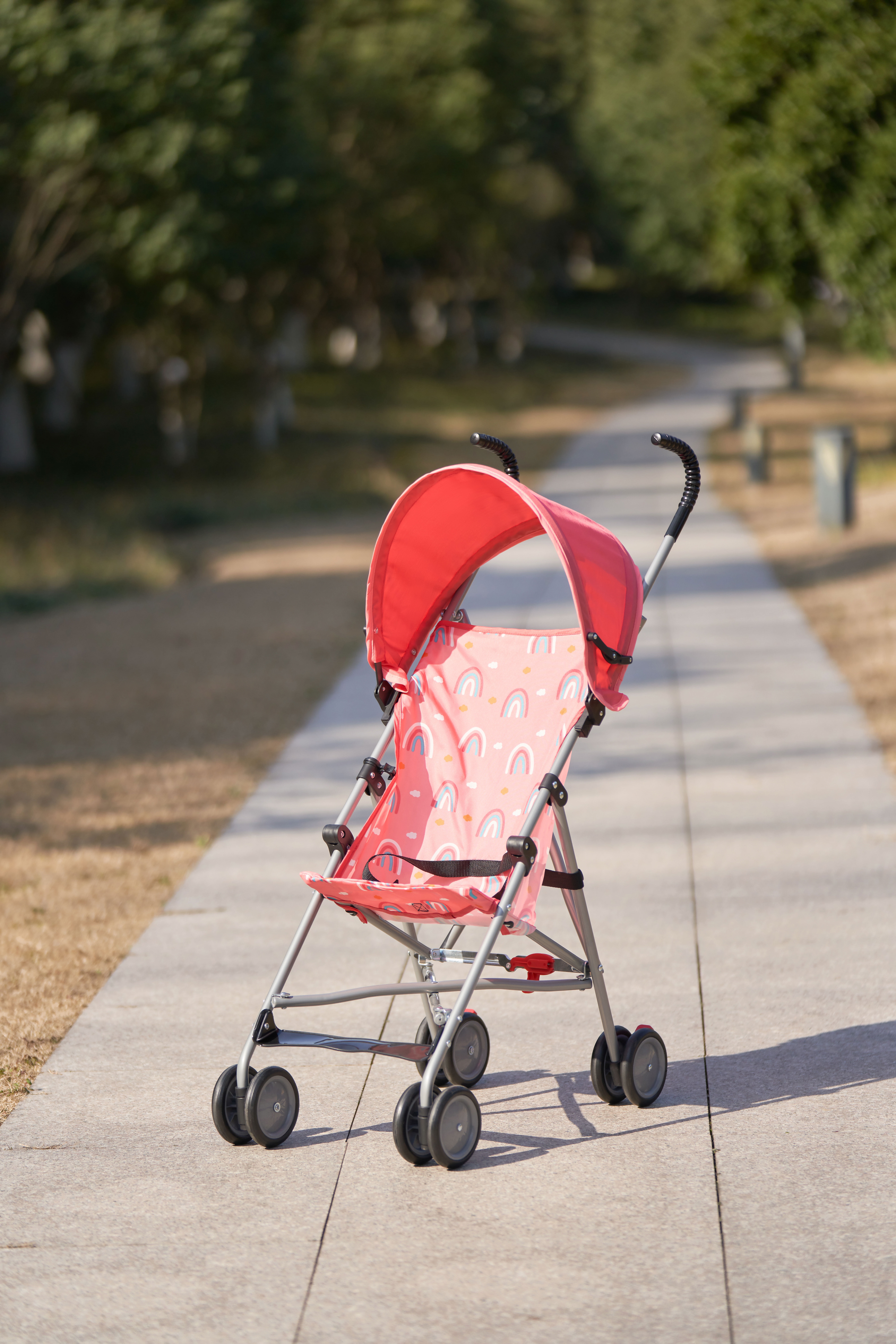 Parent’s Choice Baby Umbrella Stroller with Adjustable Canopy, Lightweight Compact Fold, 3-Point Harness, Pink Rainbow (Up to 40 lb Capacity)