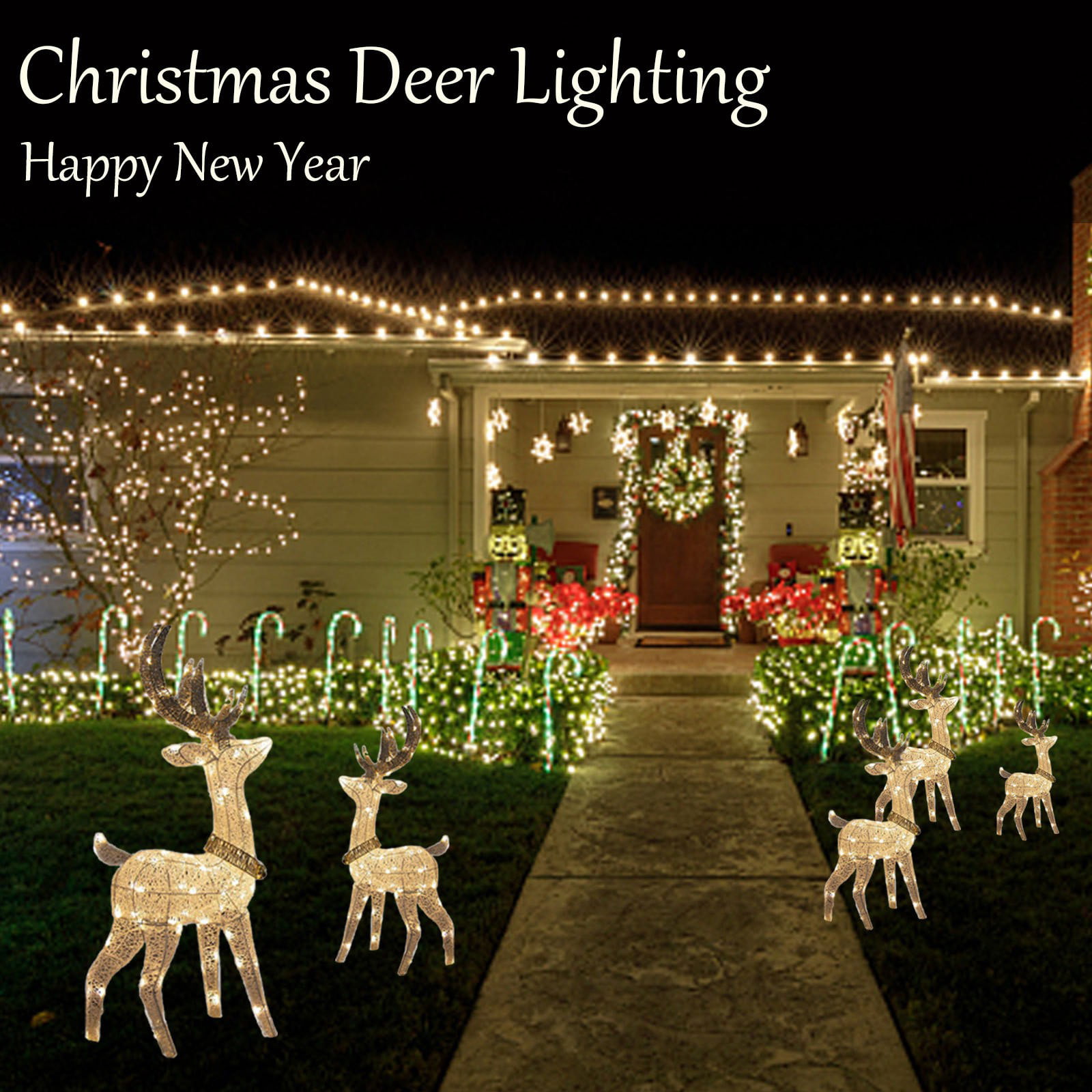 TAIAOJING Christmas Lighted Reindeer Family Christmas Decorations ...