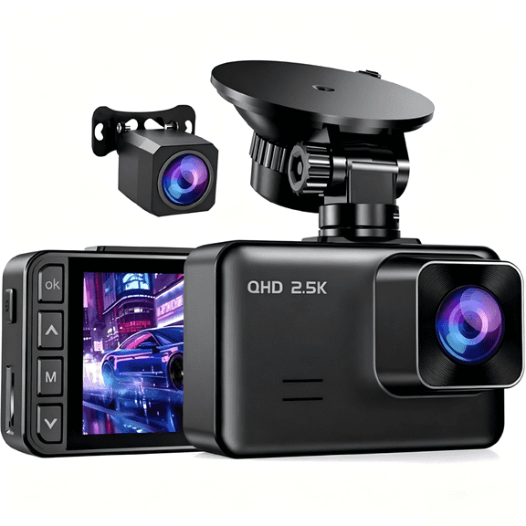 Dash Cam Front and Rear, 2.5K 1080P Dual Dash Camera for Cars, 2’’ Display Mini Car Camera, G-Sensor Dashcam, Night Vision, 24H Parking Mode, Loop Recording, 170°Wide Angle,