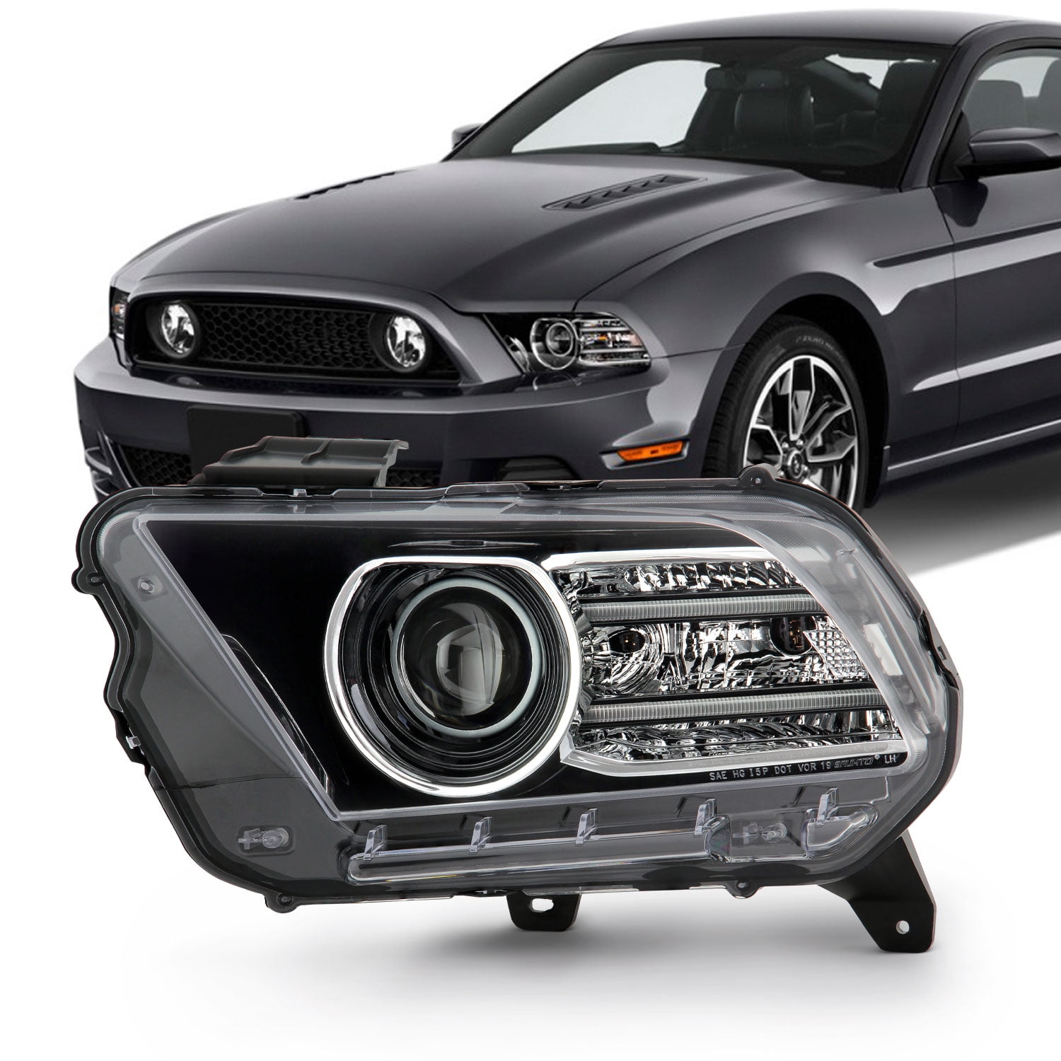 WOLFSTORM Headlight Assembly Fit for 2010 2011 2012 Ford Mustang,Sequential Dynamic Running Turn Design,Headlight Replacement for 2010 2011 2012 Ford Mustang with Halogen Bulbs Models 