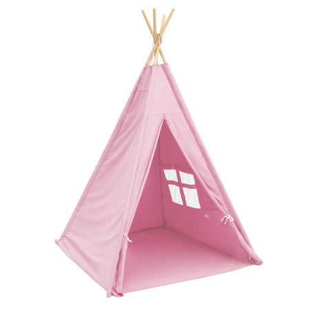 Best Choice Products 6ft Kids Cotton Canvas Indian Teepee Playhouse Sleeping Dome Play Tent w/ Carrying Bag, Mesh Window -