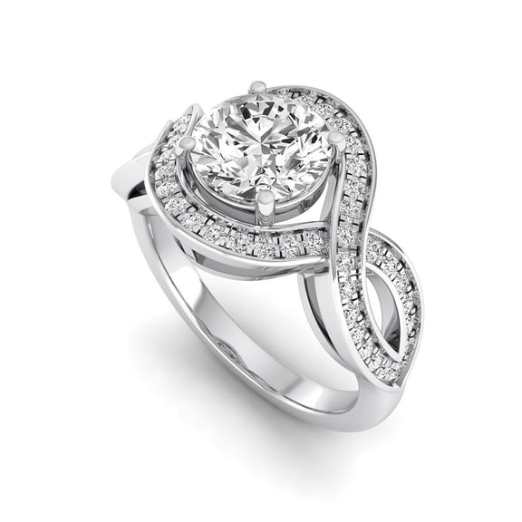 IGI Certified 1.90 Carat Round Lab Grown Diamond (1.5 Ct, E, VVS2) 14K White Gold Twisted Halo Infinity Engagement Wedding Ring for Women 7 US