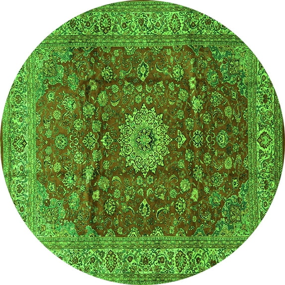 Ahgly Company Indoor Round Medallion Green Traditional Area Rugs, 8' Round