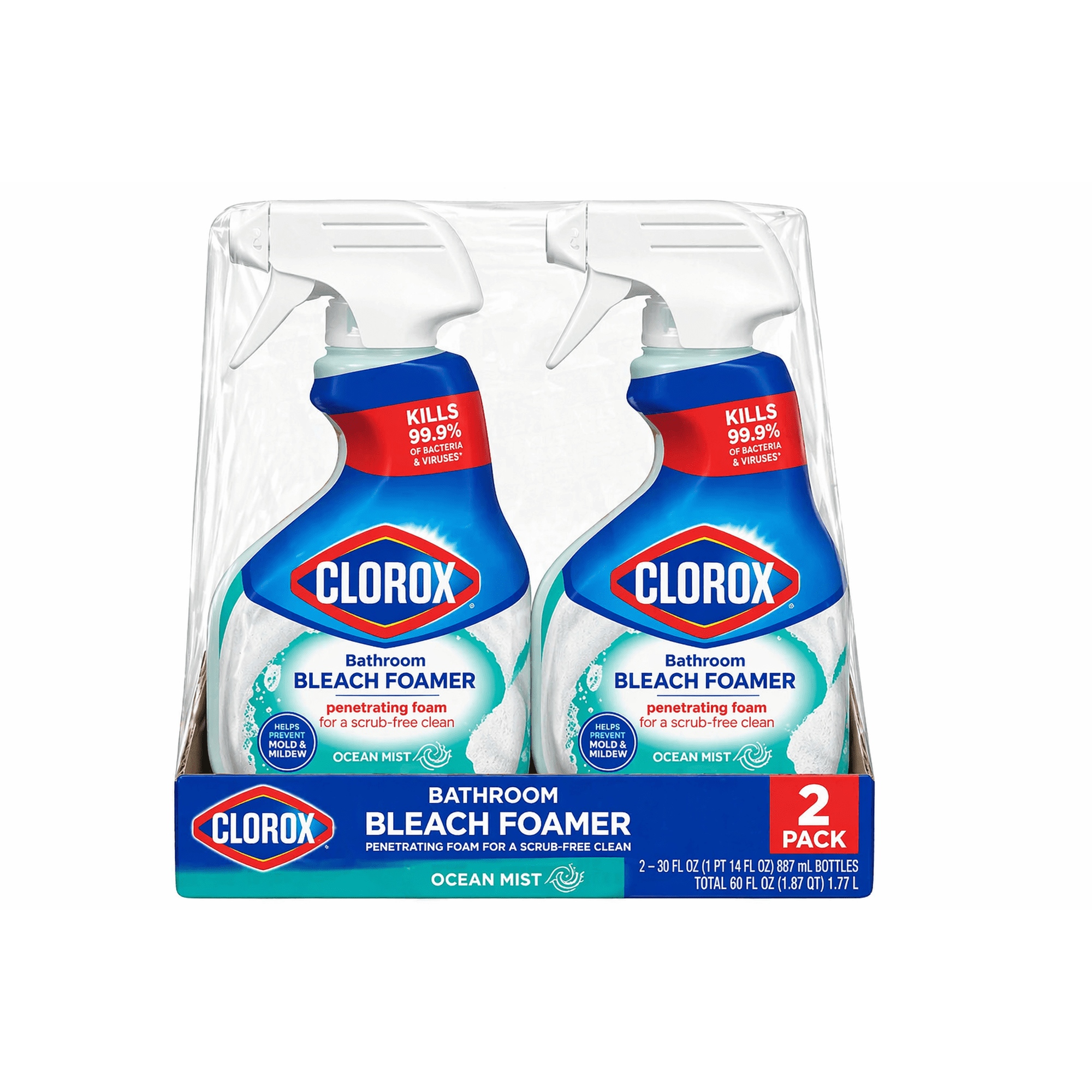 Clorox Bathroom Foamer Bathroom with Bleach Cleaner Spray Bottle, Ocean Mist, 30 FL OZ, 2 Pack