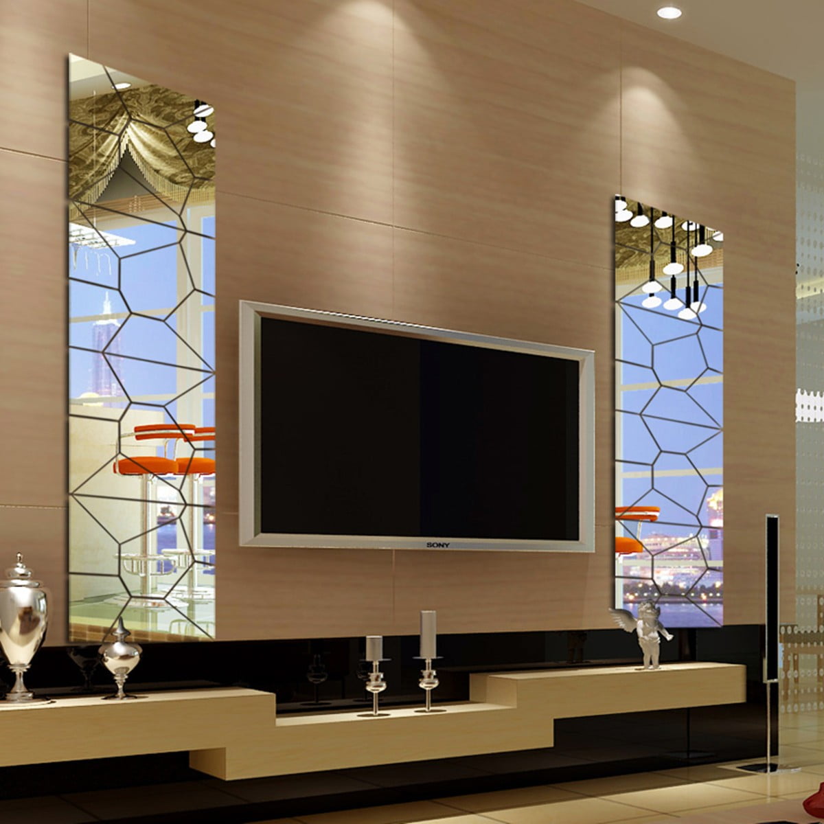 14pcs 2set 3d Acrylic Removable Modern Mirror Decal Art Mural Wall Sticker Home Room Decor Diy