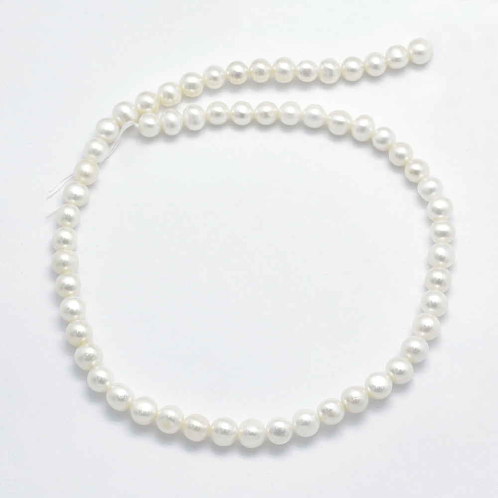 1strand Cultured Freshwater Pearl Beads Strands Round Beige 7~8mm Hole: 0.8mm about 54~60pcs/strand 14.5 inch(37cm)