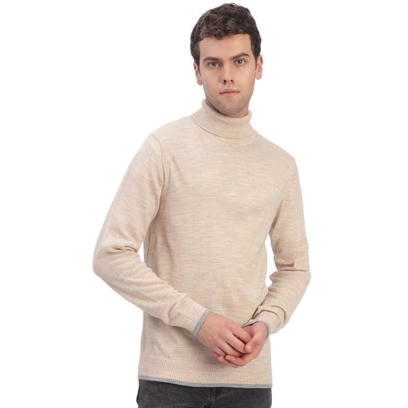 Cavardi Casual Men’s High Neck Sweater – Beige | S