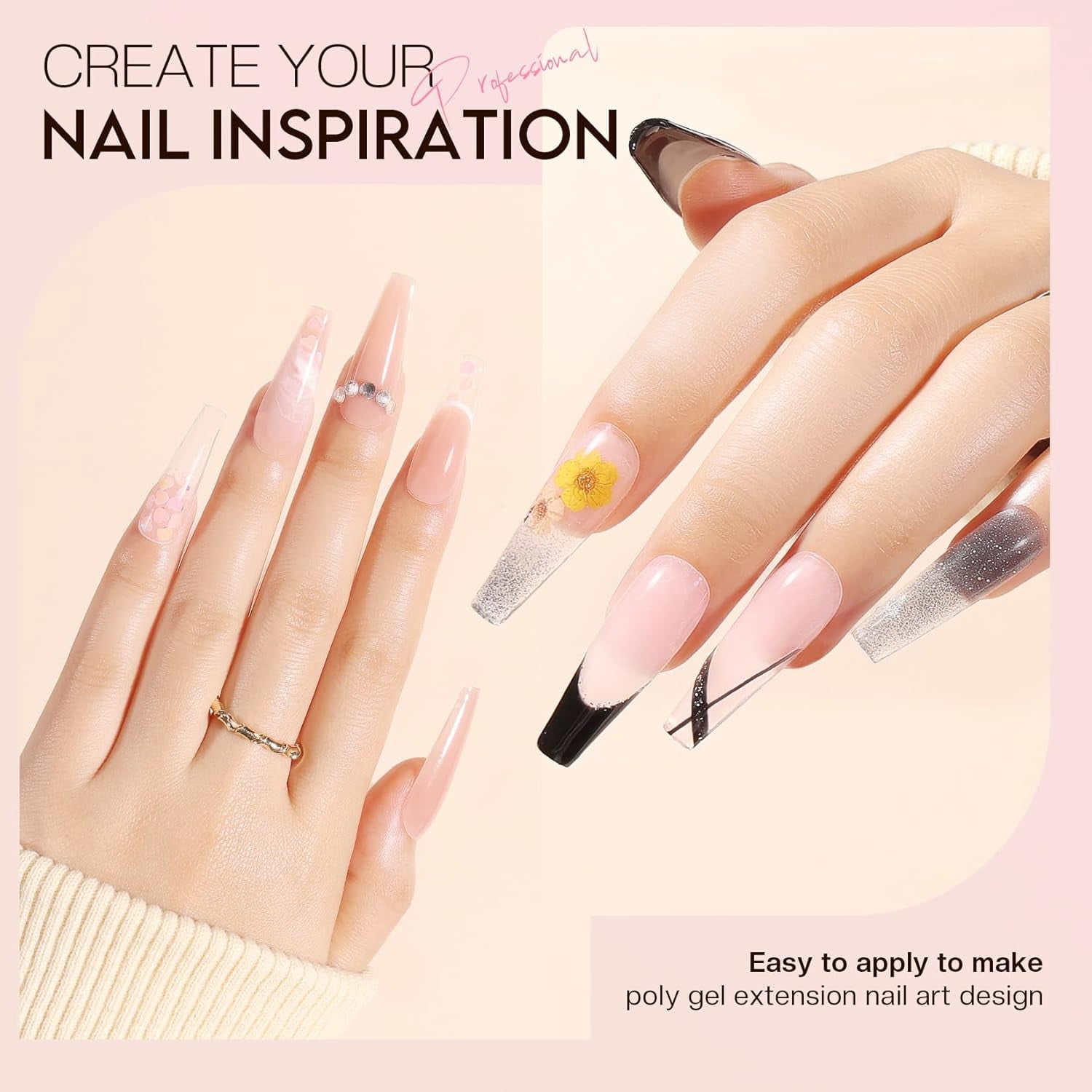 Morovan Poly Gel Nail Kit Starter Kit: 6 Colors Poly Nail Gel Kit with U V Lamp Complete Nail Extension Poly Gel Kit for Beginners