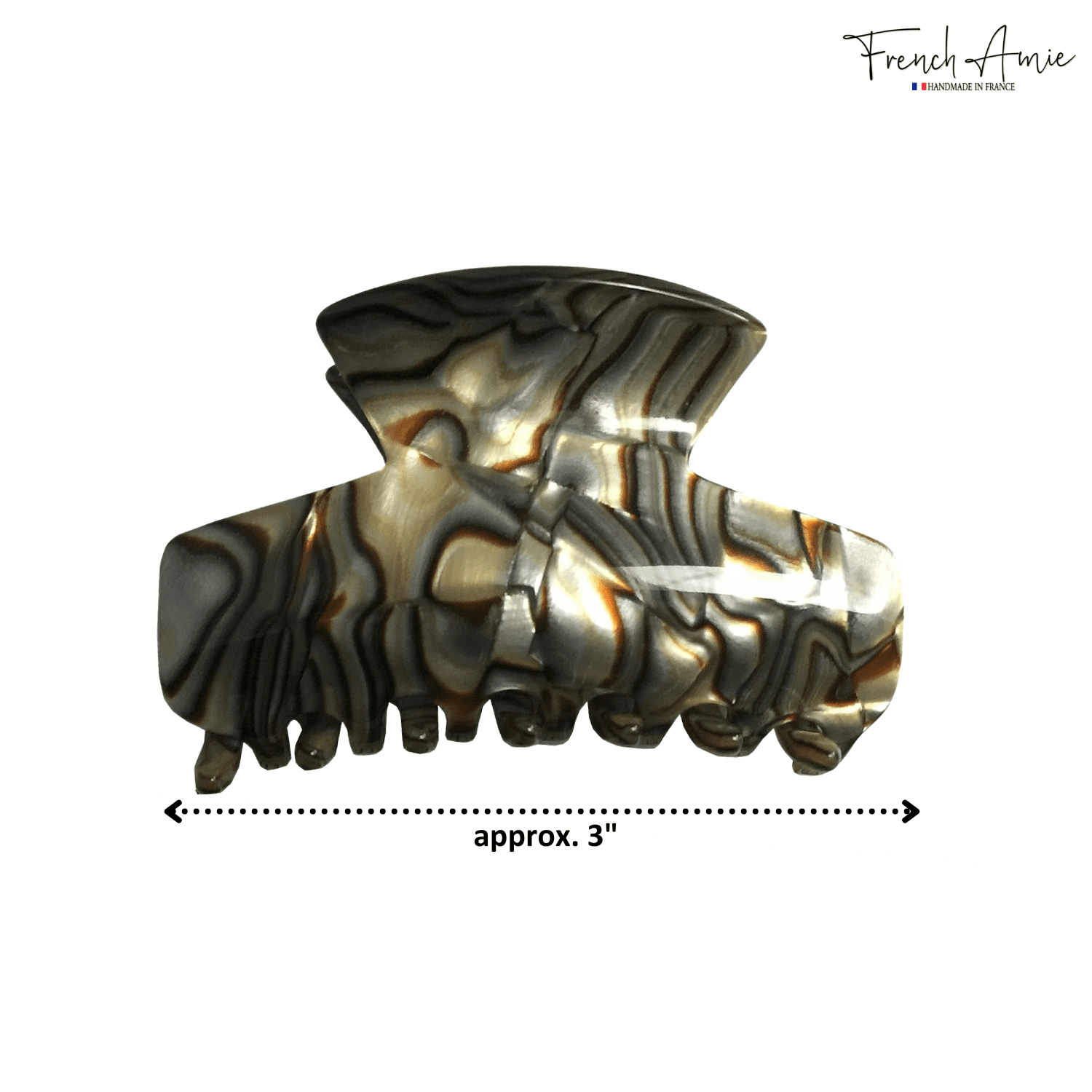 French Amie Chic Onyx Grey Handmade Celluloid Large Jaw Hair Claw Clip Clutcher