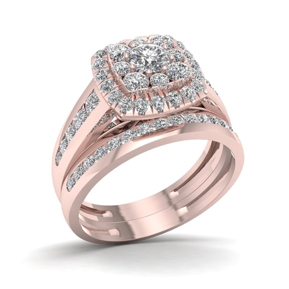 1ct TDW Diamond 14K Rose Gold Cluster Halo Bridal Set