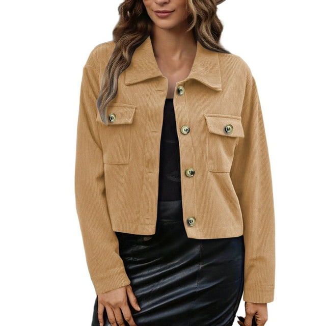 Plus Size Casual Cropped Corduroy Button Down Jacket for Comfortable Layering and Fashionable Styling