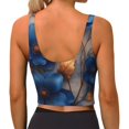 thumbnail image 4 of Goofa Elegant Blue Gold Blooms Printed Sports Bras for Women, High Impact Running Bra Workout Crop Tank Tops Longline Sports Bra Push up-Medium, 4 of 9