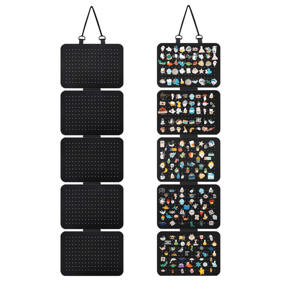 Hanging Enamel Lapel Pin Display Panels Organizer, Hanging Brooch Pin Storage Display Pages with 5 Loose-leaf Board Pieces, Removable, Black