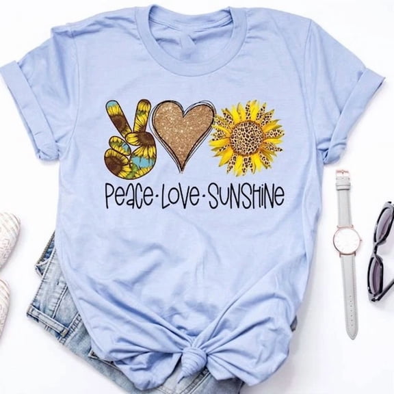DOPASHIRT Peace Love Sunshine Shirt, Leo.Pard Sunflower, Summer Shirt, Womens Graphic Unisex S-5XL Hot Trending Shirt, Vintage Birthday Gift