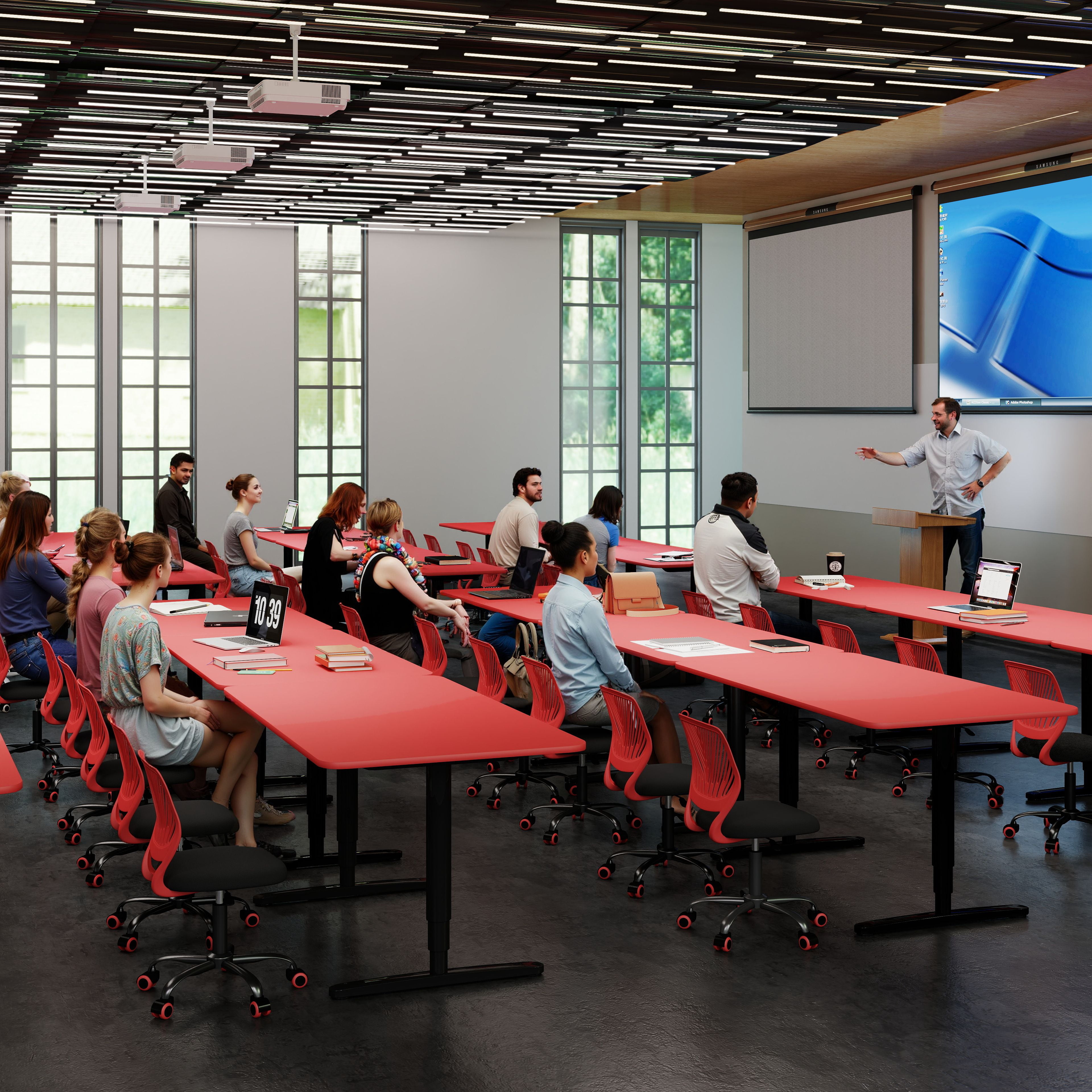 Homy Casa School Student Desk Chair Set of 2, Ergonomic Classroom Task Chairs, Red & Black