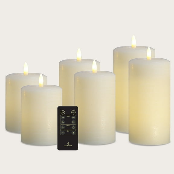LumiPur Flameless LED Candles 6-Pack with Remote –  Winter White Wax Pillars, Battery Operated with 5-Hour Timer & Flickering Faux Flame