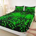 thumbnail image 3 of Manfei Geometric Plaid Grid 3pcs Twin Sheet Sets for Boys Girls Kids,Green Neon Lights Twin Fitted Sheet,Futuristic Cubes Breathable Flat Sheet,Microfiber Bedroom Decor, 3 of 7