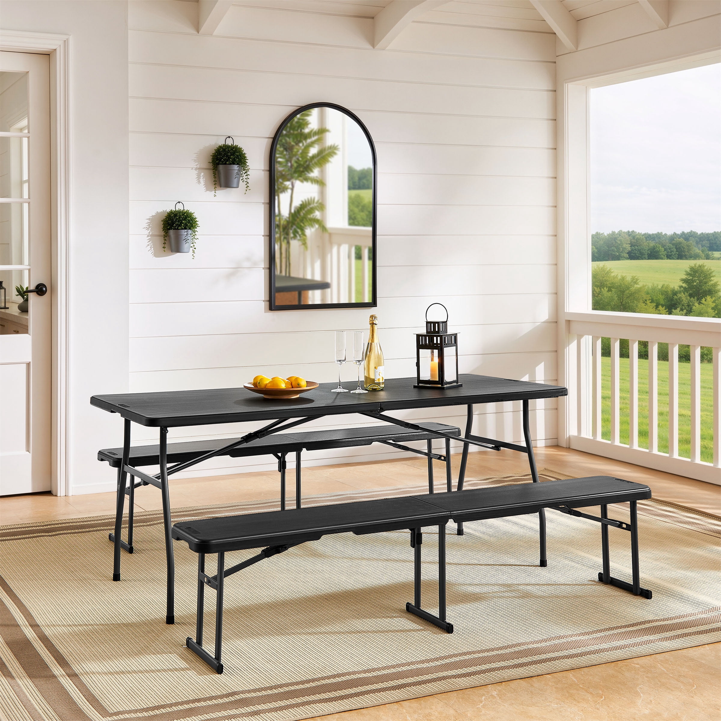 (4 pack) Mainstays 6 ft Fold-in-Half Bench with Carrying Handle, Steel Frame, Black