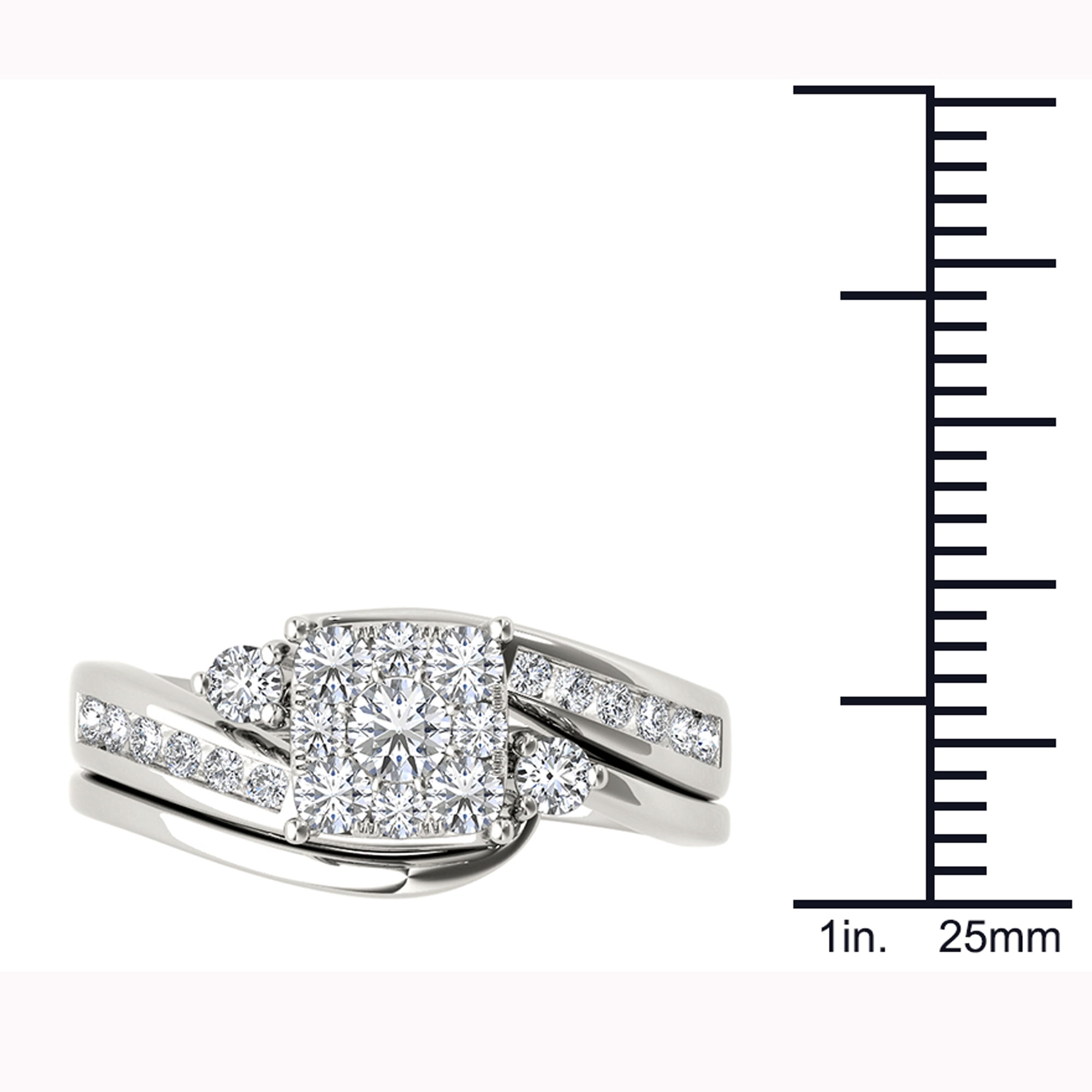 3/4 Carat T.W. Diamond 10kt White Gold Cluster Engagement Ring Set