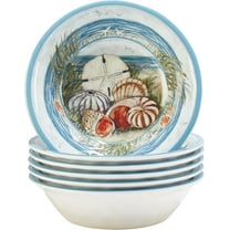 Seacoast Melamine All Purpose Bowls Set of 6 – 7.5" Coastal Shell and Ocean Beach-Themed Bowls, BPA-Free, 22 oz Reusable Break-Resistant Melamine Dinnerware, Dishwasher Safe for Indoor/Outdoor Use