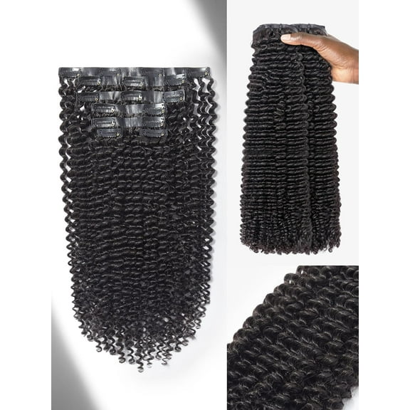 LUVME Kinky Curly 18" Hair Extensions Clip ins for Women Full Head with 2 Pack Raw Virgin Hair