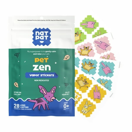 NATPAT Pet Zen Calming Patches for Dogs & Cats – Non-Medicated Effective Stress Relief for Travel, Fireworks & Separation Anxiety - Long Lasting & Non-Toxic (24 Patches) - Locket Sold separetely