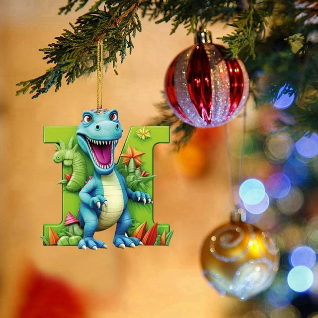 BKER Christmas Dinosaur Acrylic 26 Letters Christmas Dinosaur Ornaments Acrylic A To Z Ornament Letters Decorative Hanging Acrylic Dinosaur Alphabet Letters For Christmas Tree Craft2