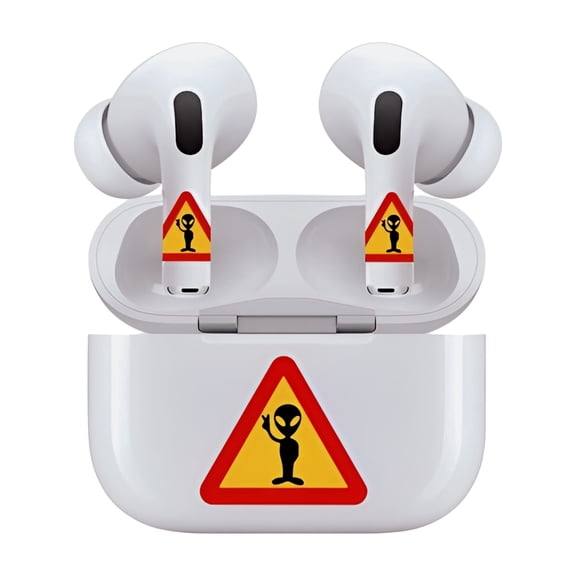 AirSkins - Decals for AirPods 4, Alien Caution Design, Scratch-Resistant, Precision Fit, Wireless Charging Friendly, Easy Application, Durable Protection for Earbuds & Case - Unit per pack