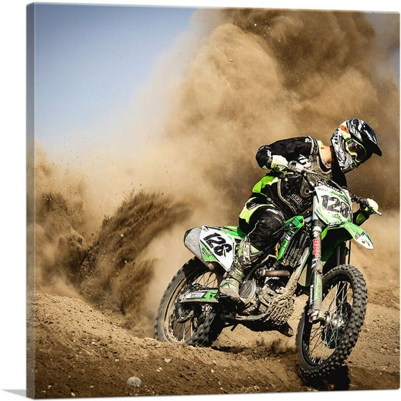 ARTCANVAS Dirt Bike Motocross Dust Cloud Canvas Art Print - Size: 18" x 18" (0.75" Deep)