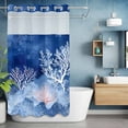 thumbnail image 2 of Summer Ocean Corals No Hook Shower Curtain with Snap in Liner Nautical Coastal Watercolor Blue Sea Waves Waterproof Bathroom Shower Curtain with See Through Top Window for Bathtub 54" x 78", 2 of 9