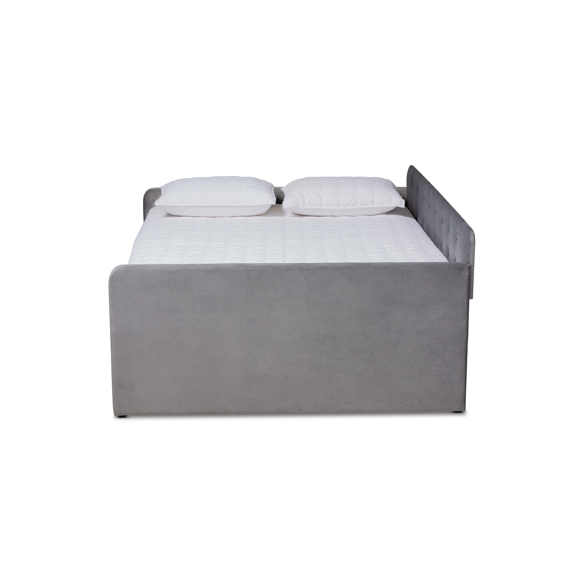 Baxton Studio Jona Modern Kids Daybed with Roll-out Trundle, Grey Velvet