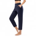 thumbnail image 2 of Women's Soft Knit Mid Waisted Yoga Pants, Tummy Control Skinny Fit Leggings, 4-Way Stretch Moisture Wicking Fabric, Workout Lounge Everyday Casual | TruBelle,Navy XL, 2 of 8