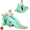 Kinsuite 4 in 1 Kids Slide Rocking Horse Climbing Toys Basketball Hoop for Toddler Play Indoor&Outdoor