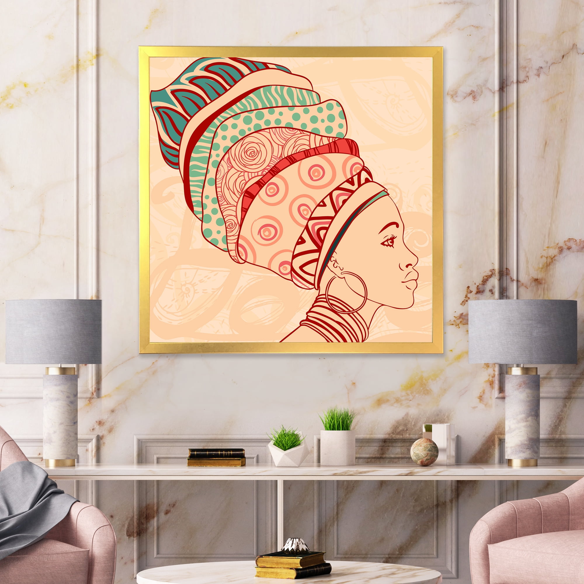 Designart 'African American Woman Portrait with Turban II' Modern Framed Art Print
