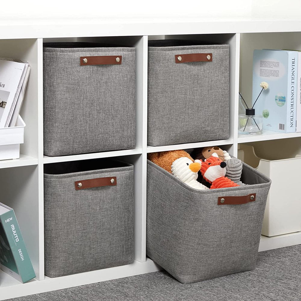 DULLEMELO Grands Paniers De Rangement En Toile Pour Placard, Lot De 2 Paniers De Rangement Pliables Avec Poign Es Blanc Et Bleu Sarcelle~p110165722