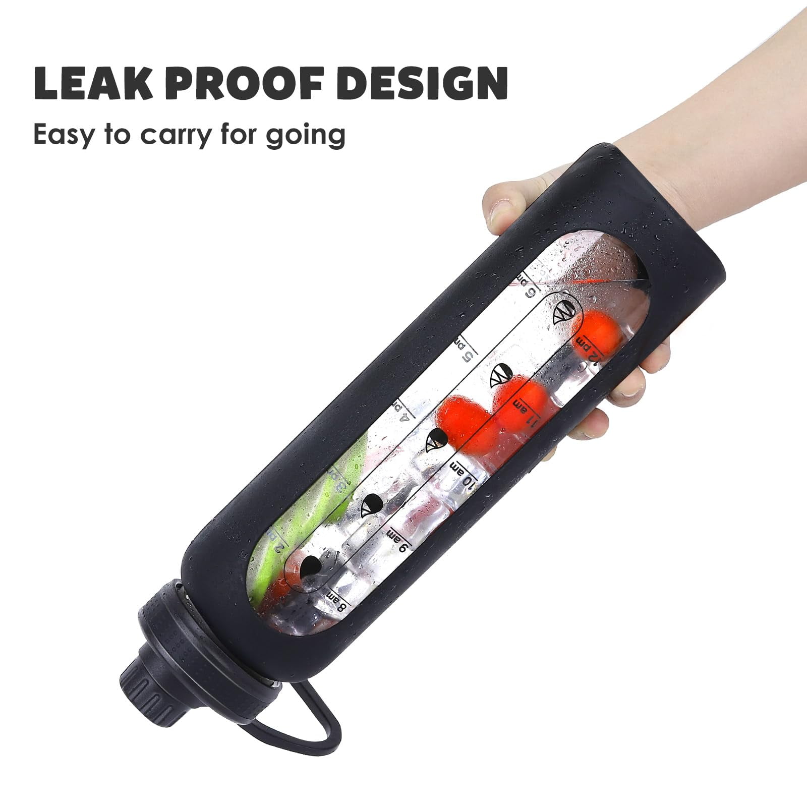 Glass Water Bottles 32oz with Silicone Sleeve Drinking Hydration Bottles Reusable Borosilicate Wide Mouth Motivational Water Flask Canteen with Time Marker Spout Lid and Brush